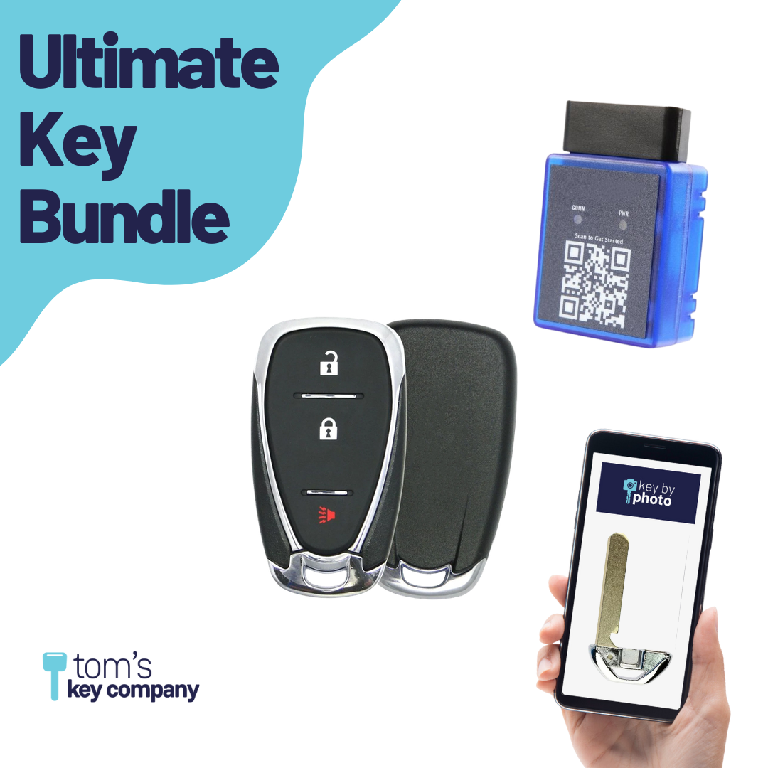 Ultimate Smart Key Bundle with Programming Tool, Refurbished 3-Button Smart Key Fob and Key By Photo for Select Chevrolet Vehicles (CHESK-3B-924-K-UKB)