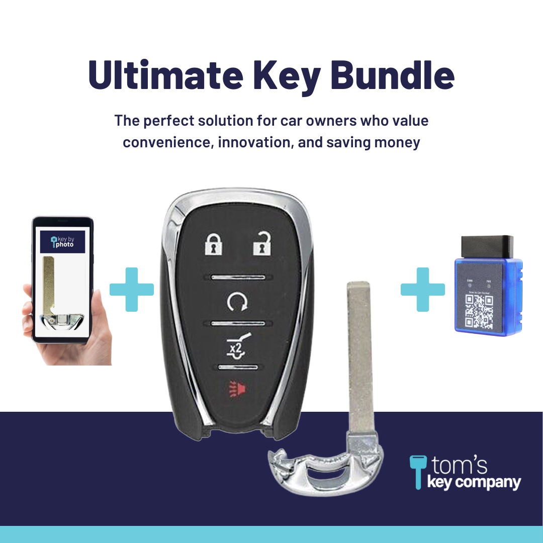 Ultimate Smart Key Bundle with Programming Tool, Aftermarket 5-Button Smart Key Fob and Key By Photo for Select Chevrolet Vehicles (CHESK-5B-921-K-UKB)