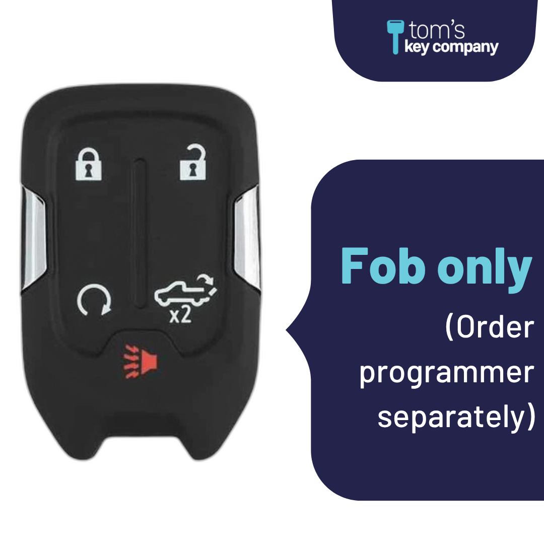 Brand New Aftermarket 5-Button Smart Key Fob with Lock, Unlock, Remote Start, Liftgate, Panic for Select GMC Vehicles (CHEVSK-5B-TG-HYQ1EA-SLVRDO)