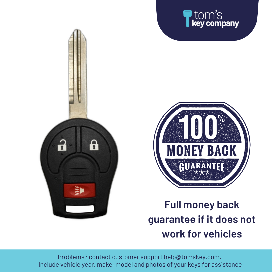 Brand New Aftermarket 3-Button Remote Key with Lock, Unlock, Panic for Select Nissan Vehicles (CWTWB1U751-3B)
