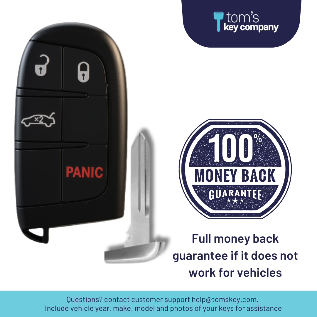 Brand New Aftermarket Smart Key 4-Button with Trunk Release for Select Chrysler and Dodge Vehicles - PBC (DJSK-4B-TR-M3M-TMB)