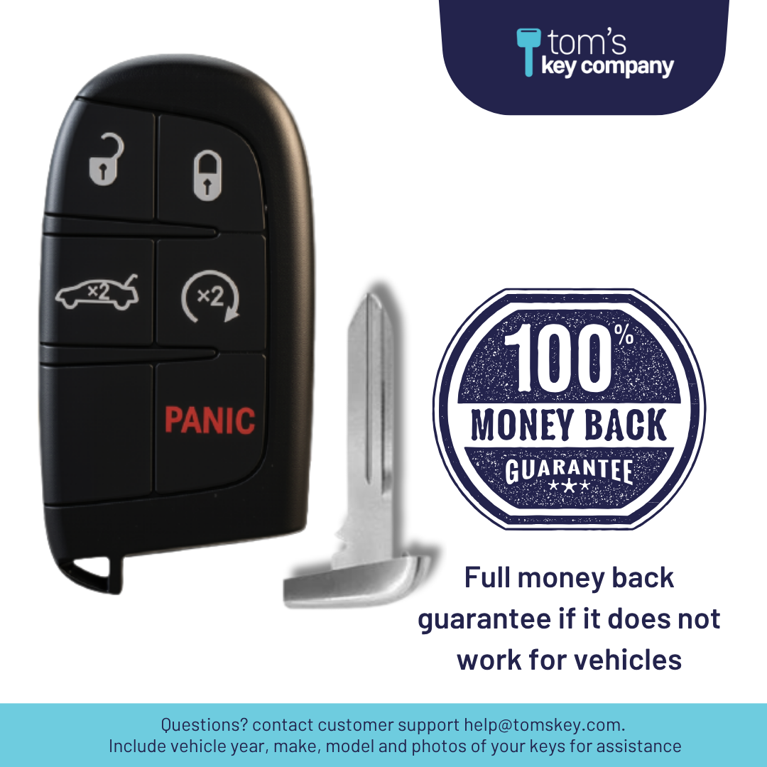 Brand New Aftermarket Smart Key 5-Button with Trunk Release & Remote Start for Select Chrysler and Dodge Vehicles - PBC (DJSK-5B-TRUNK-RS-M3M-TMB)