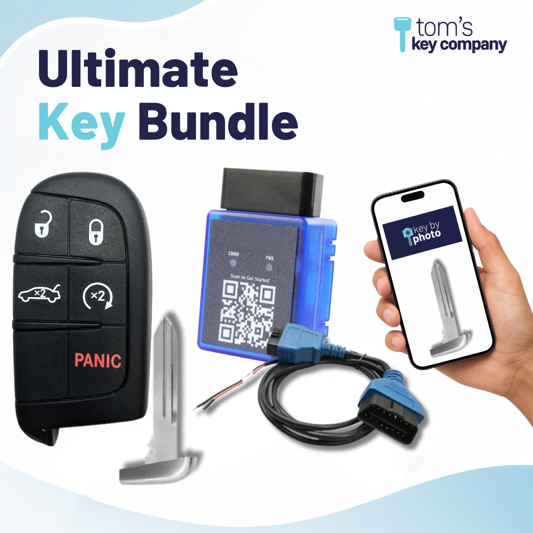 Ultimate DIY Car Key Replacement Kit for Dodge Challenger & Charger (2018) & Chrysler 300 (2018) – 5 Button Smart Key with Trunk Release and Remote Start w/ PairMyKey, Bypass Cable & Key by Photo (DJSK-5B-TRUNK-RS-TMB-PMKA-BC-KBP-UKB)
