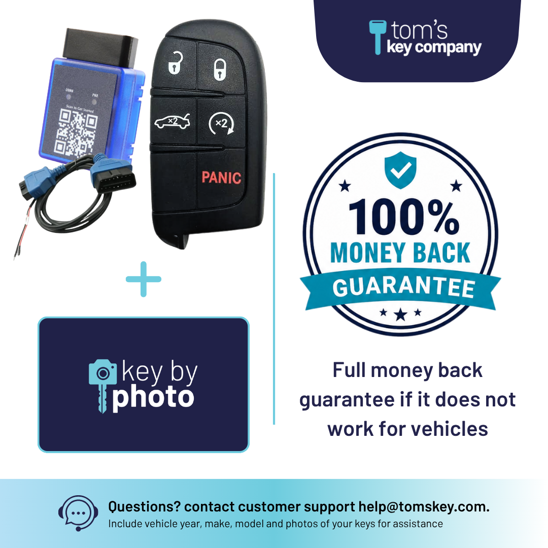 Ultimate DIY Car Key Replacement Kit for Dodge Challenger & Charger (2018) & Chrysler 300 (2018) – 5 Button Smart Key with Trunk Release and Remote Start w/ PairMyKey, Bypass Cable & Key by Photo (DJSK-5B-TRUNK-RS-TMB-PMKA-BC-KBP-UKB)