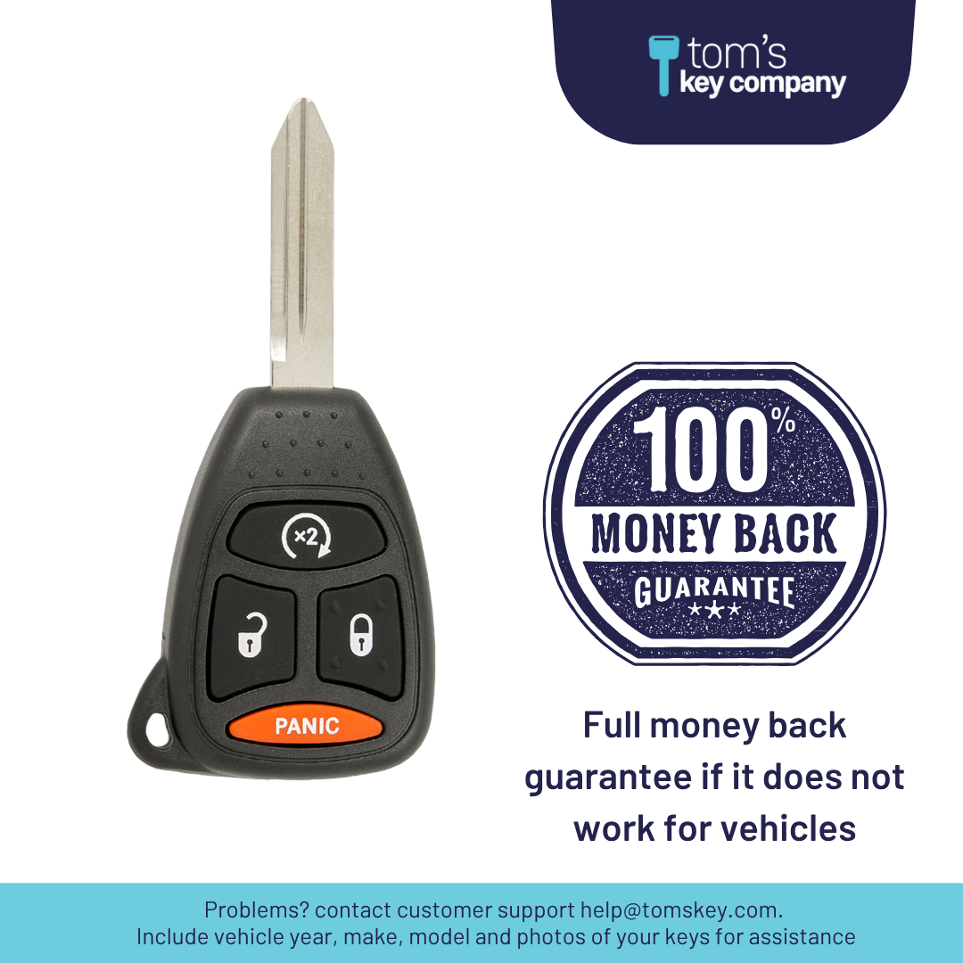 Brand New Aftermarket 4-Button Remote Key with Lock, Unlock, Remote Start, Panic for Select Chrysler, Dodge and RAM Vehicles (DODCK-4B-889-K)