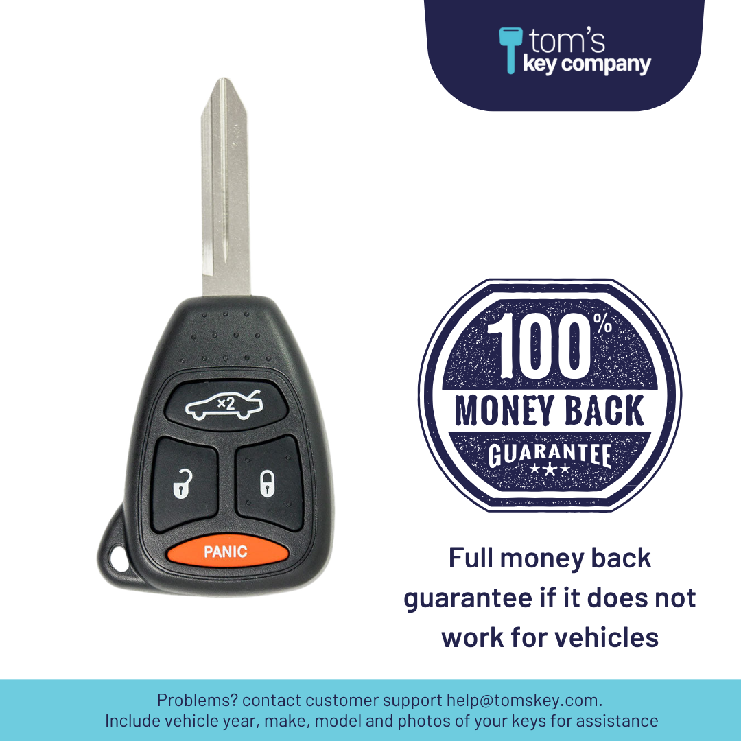 Brand New Aftermarket 4-Button Remote Key with Lock, Unlock, Remote Start, Panic for Select Dodge Vehicles (DODCK-4B-TR-871-K)