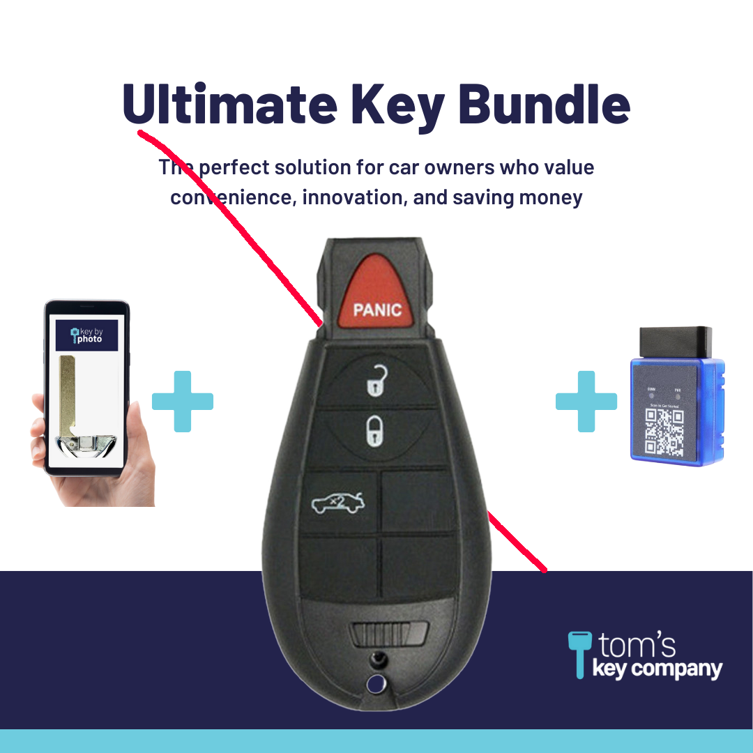 Like New Refurbished 4-Button FOBIK with Lock, Unlock, Remote Start, Panic for Select Dodge Vehicles (DODFOBIK-4B-RS-2-REF-K)