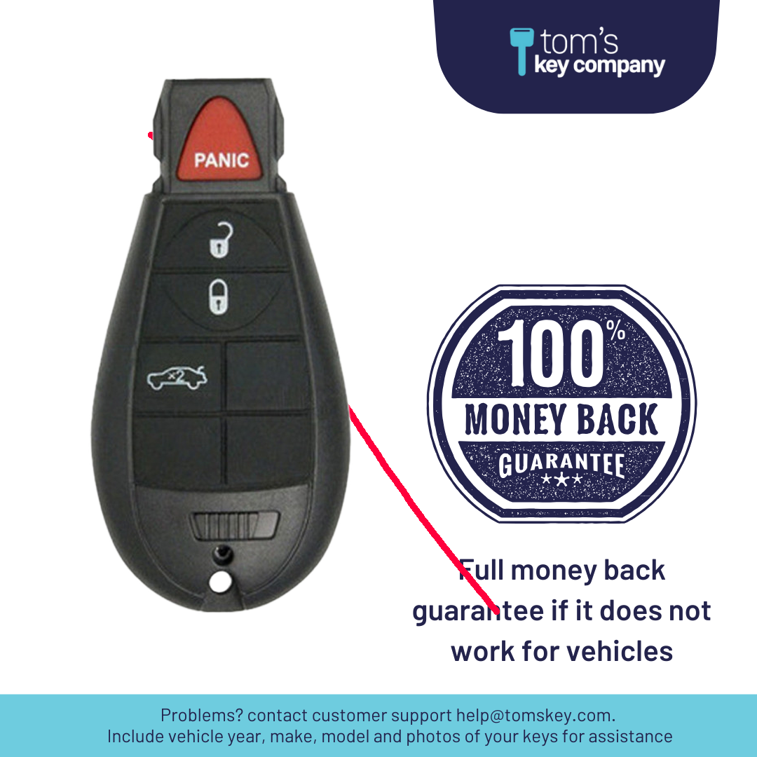 Like New Refurbished 4-Button FOBIK with Lock, Unlock, Remote Start, Panic for Select Dodge Vehicles (DODFOBIK-4B-RS-2-REF-K)