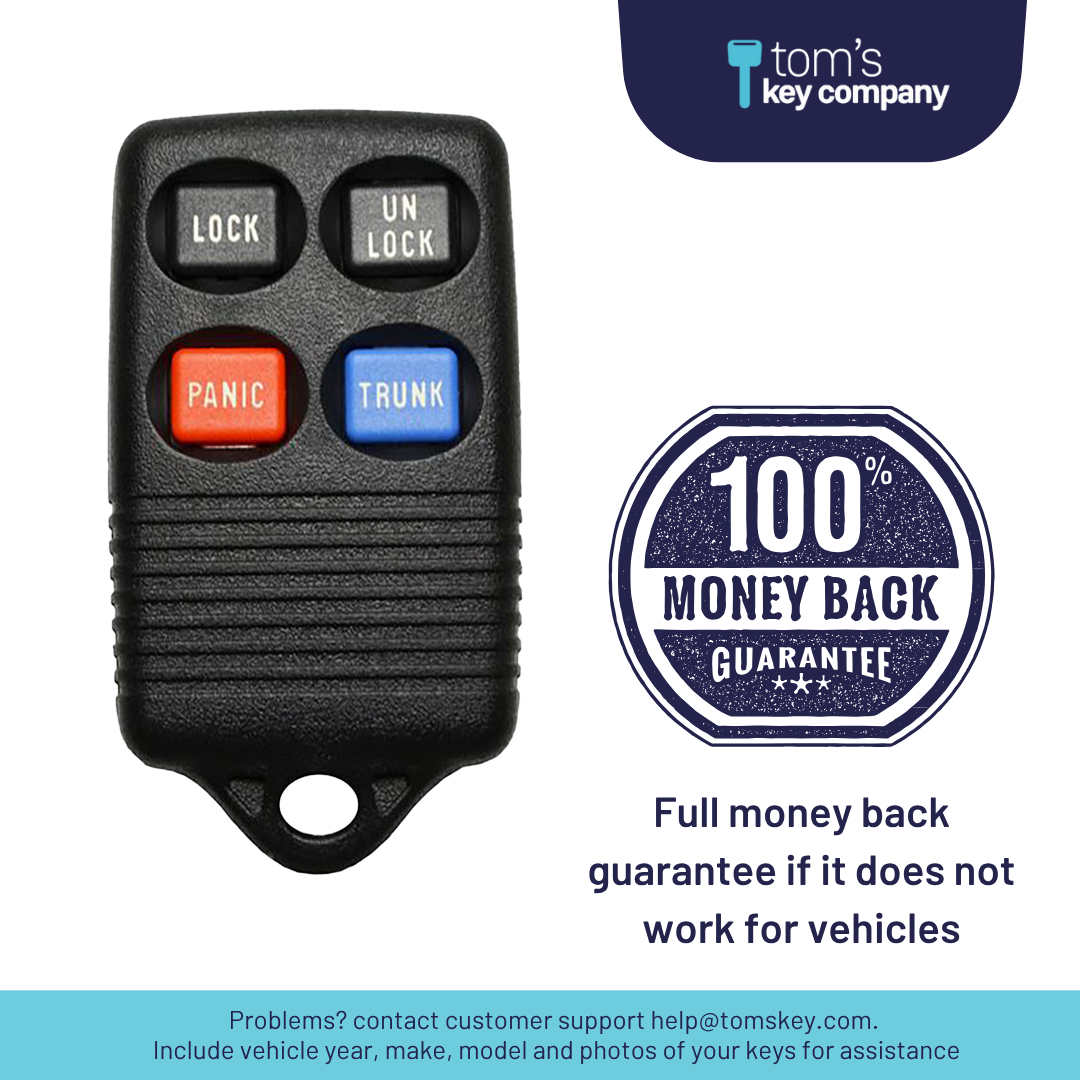 Brand New Aftermarket 4-Button Remote Fob with Lock, Unlock, Trunk, Panic for Select Ford and Mercury Vehicles (FORFOB-4B-TR-756-RC-K)