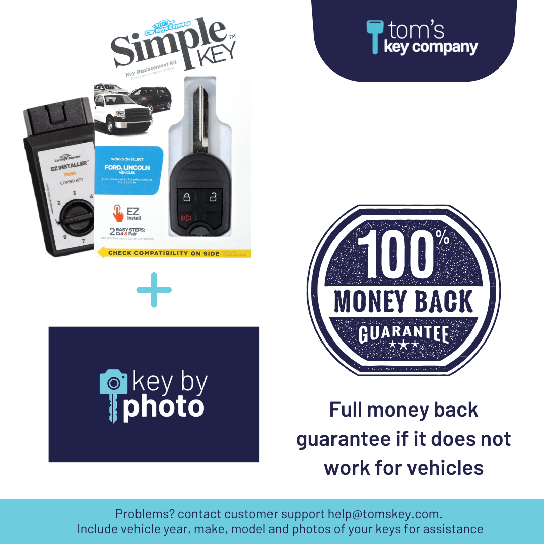 Ultimate Key Bundle DIY Car Key Replacement Kit with SimpleKey™ Programmer & Key By Photo™ Service | Ford and Lincoln with 3 Button Remote Key (FORRK3SK-KBP-UKB)