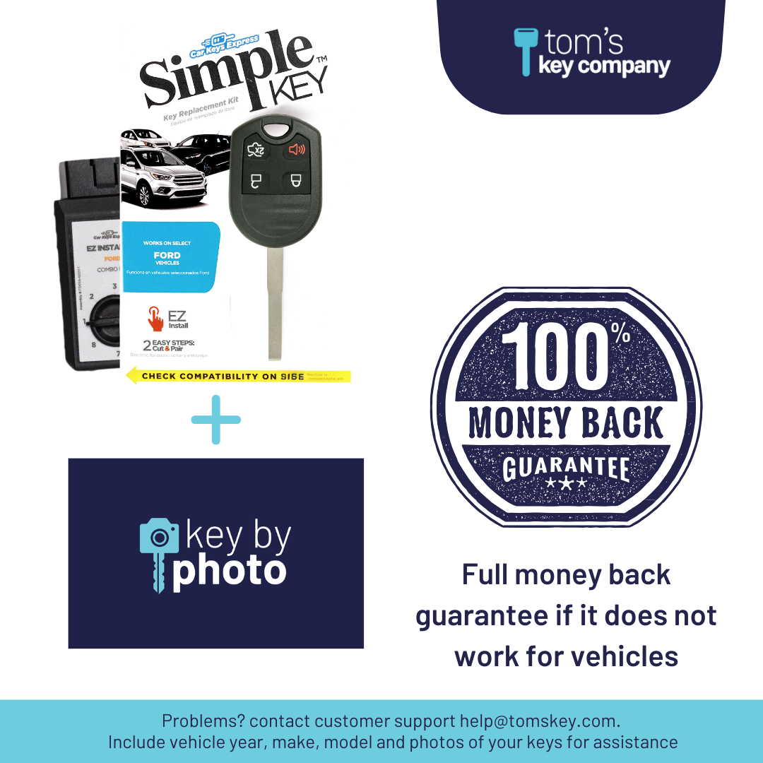 Ultimate Key Bundle DIY Car Key Replacement Kit with SimpleKey™ Programmer & Key By Photo™ Service | Select Ford Vehicle with 4 Button Remote Key with Trunk Release Feature, High Security Blade (FORRK4HSSK-KBP-UKB)
