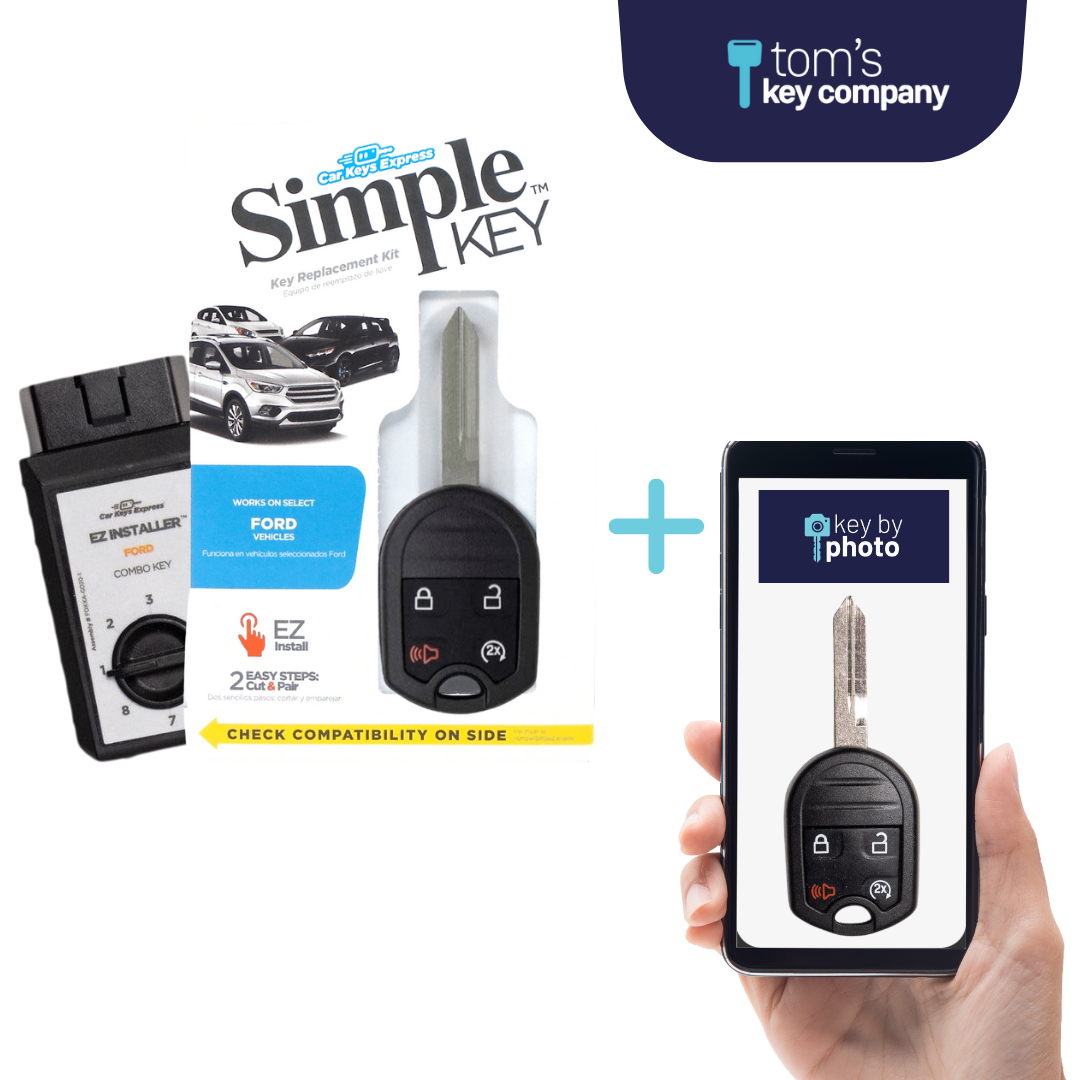 Ultimate Key Bundle DIY Car Key Replacement Kit with SimpleKey™ Programmer & Key By Photo™ Service | Ford and Lincoln with 4 Button Remote Key with Remote Start Feature (FORRK4RSSK-KBP-UKB)