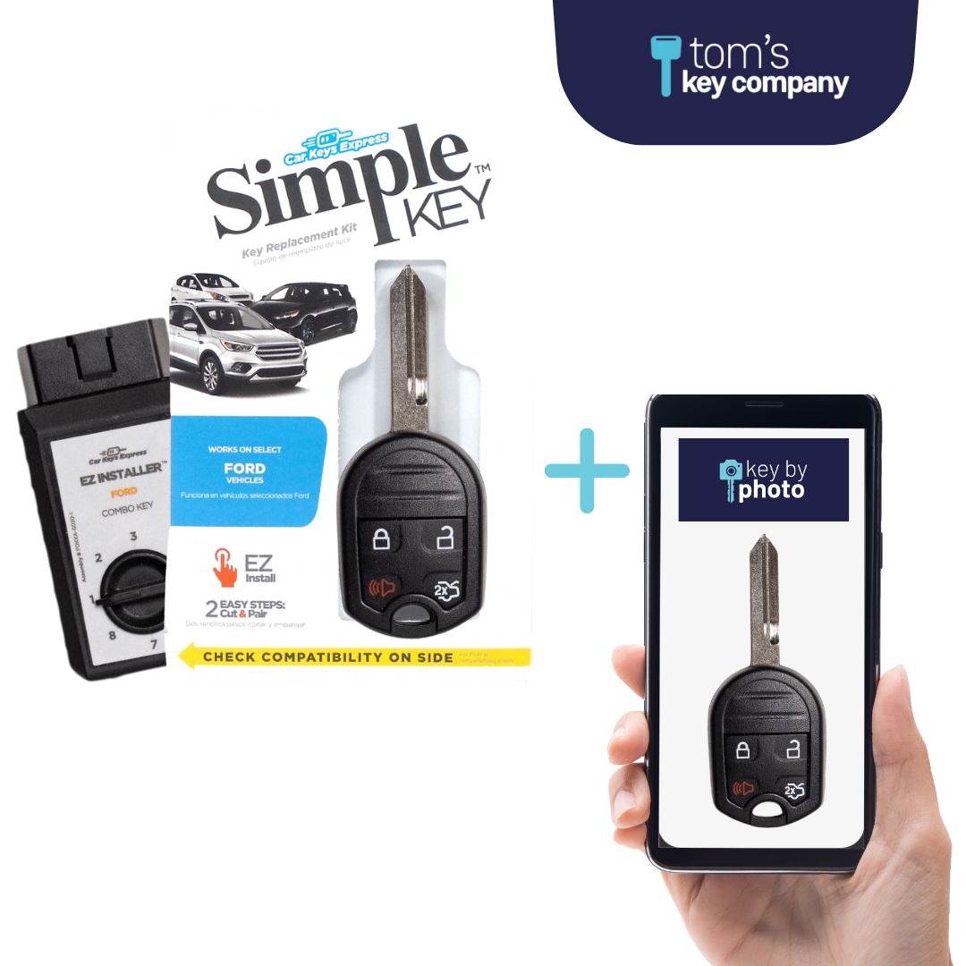 Ultimate Key Bundle DIY Car Key Replacement Kit with SimpleKey™ Programmer & Key By Photo™ Service | Ford, Lincoln, Mercury, and Mazda with 4 Button Remote Key with Trunk Release Feature (FORRK4SK-KBP-UKB)