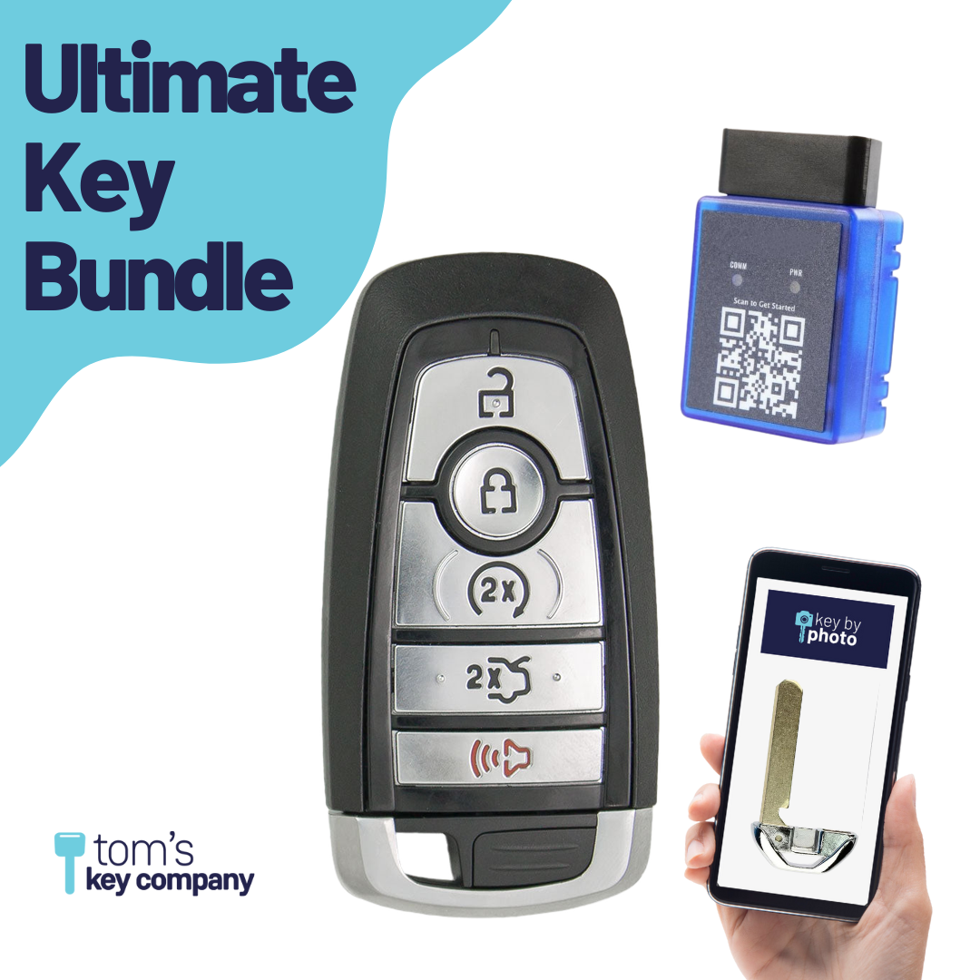 Ultimate Smart Key Bundle with Programming Tool, Refurbished 5-Button Smart Key Fob and Key By Photo for Select Lincoln Vehicles (FORSK-5B-FOB-HITAG-UKB)
