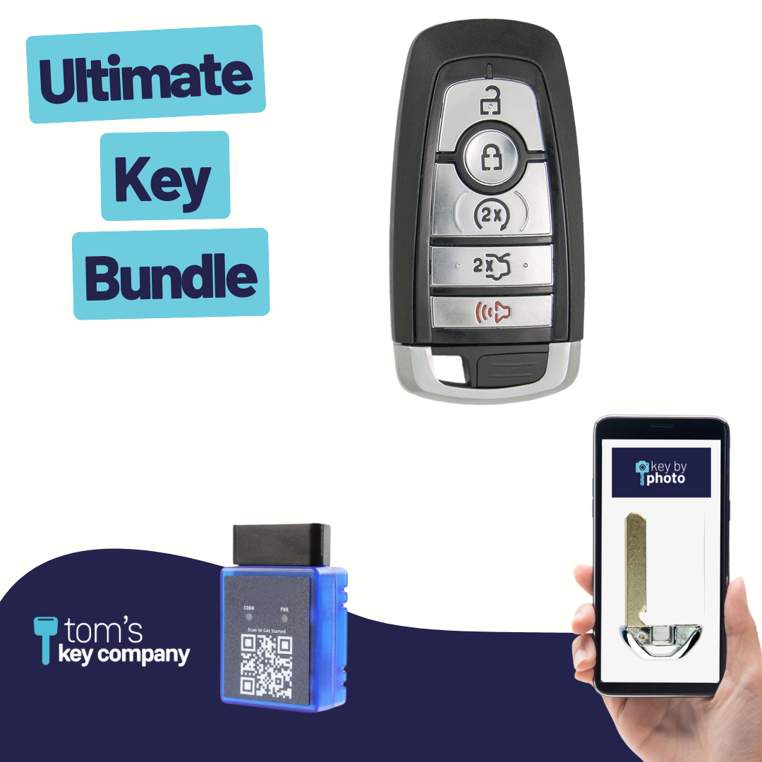 Ultimate Smart Key Bundle with Programming Tool, Refurbished 5-Button Smart Key Fob and Key By Photo for Select Lincoln Vehicles (FORSK-5B-FOB-HITAG-UKB)