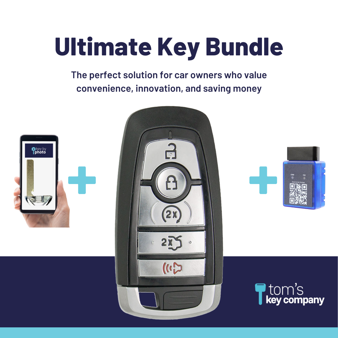 Ultimate Smart Key Bundle with Programming Tool, Refurbished 5-Button Smart Key Fob and Key By Photo for Select Lincoln Vehicles (FORSK-5B-FOB-HITAG-UKB)