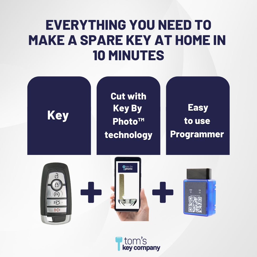 Ultimate Smart Key Bundle with Programming Tool, Refurbished 5-Button Smart Key Fob and Key By Photo for Select Lincoln Vehicles (FORSK-5B-FOB-HITAG-UKB)