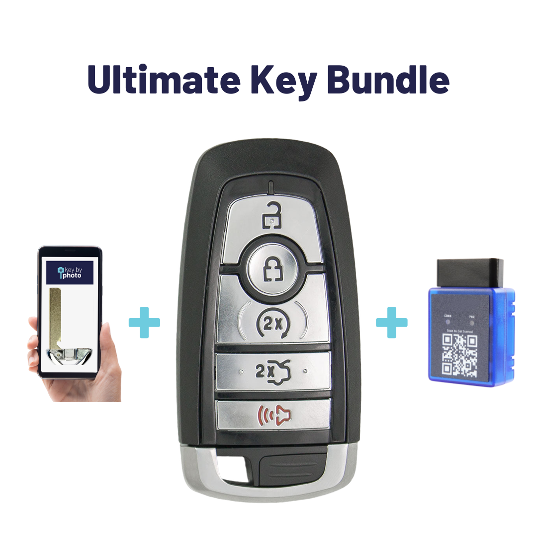 Ultimate Smart Key Bundle with Programming Tool, Refurbished 5-Button Smart Key Fob and Key By Photo for Select Lincoln Vehicles (FORSK-5B-FOB-HITAG-UKB)