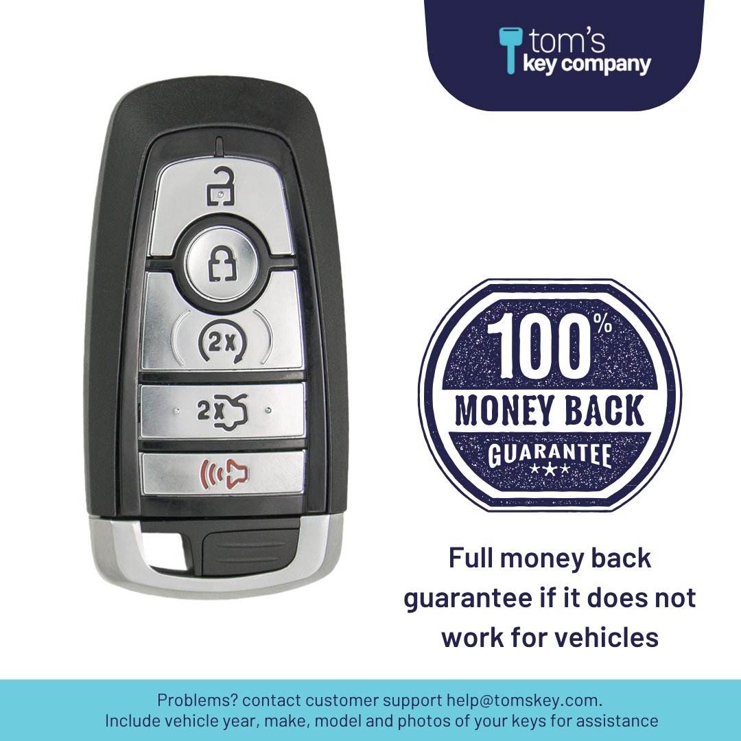 Like New Refurbished 5-Button Smart Key Fob with Lock, Unlock, Remote Start, Trunk, Panic for Select Lincoln Vehicles (FORSK-5B-FOB-HITAG)
