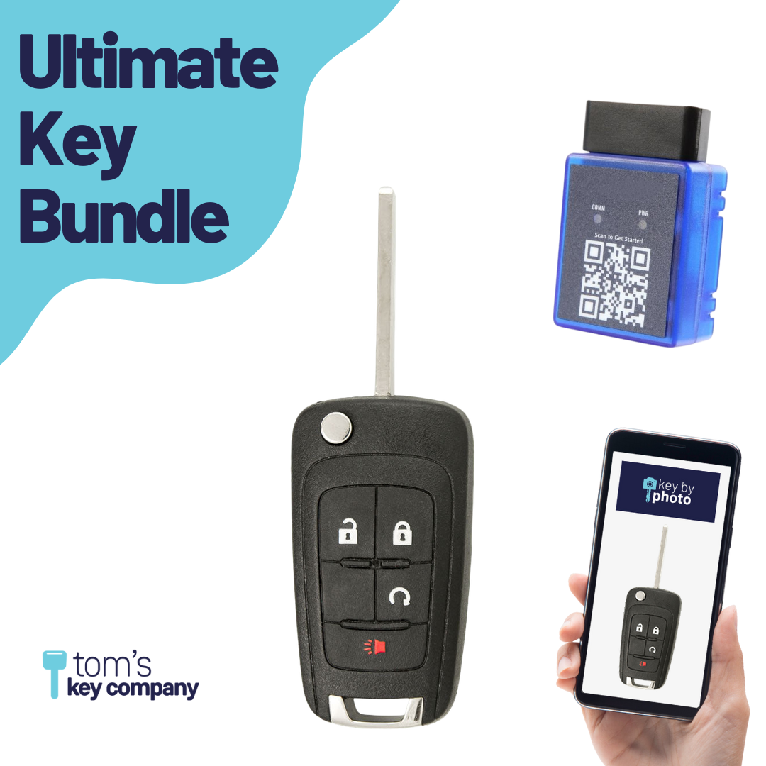Ultimate Remote Key Bundle with Programming Tool, Aftermarket 4-Button Remote Key and Key By Photo for Select GMC Vehicles (GMC-4B-802-K-UKB)