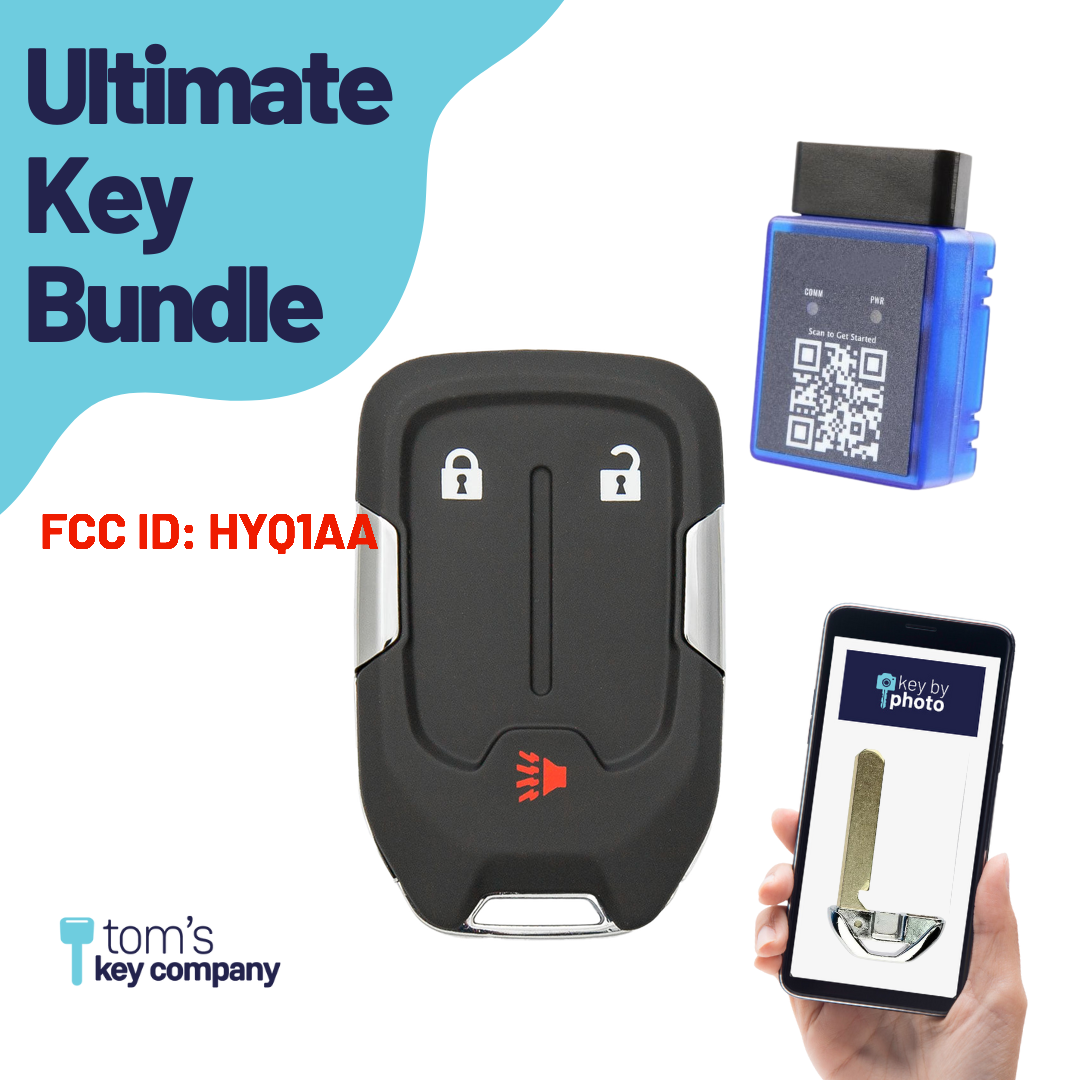 Ultimate Smart Key Bundle with Programming Tool, Aftermarket 3-Button Smart Key Fob and Key By Photo for Select GMC Vehicles (GMCSK-3B-901-K-UKB)