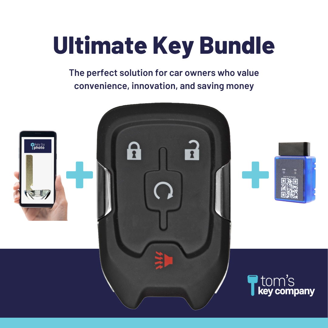Ultimate Smart Key Bundle with Programming Tool, Aftermarket 4-Button Smart Key Fob and Key By Photo for Select GMC Vehicles (GMCSK-4B-860-K-UKB)