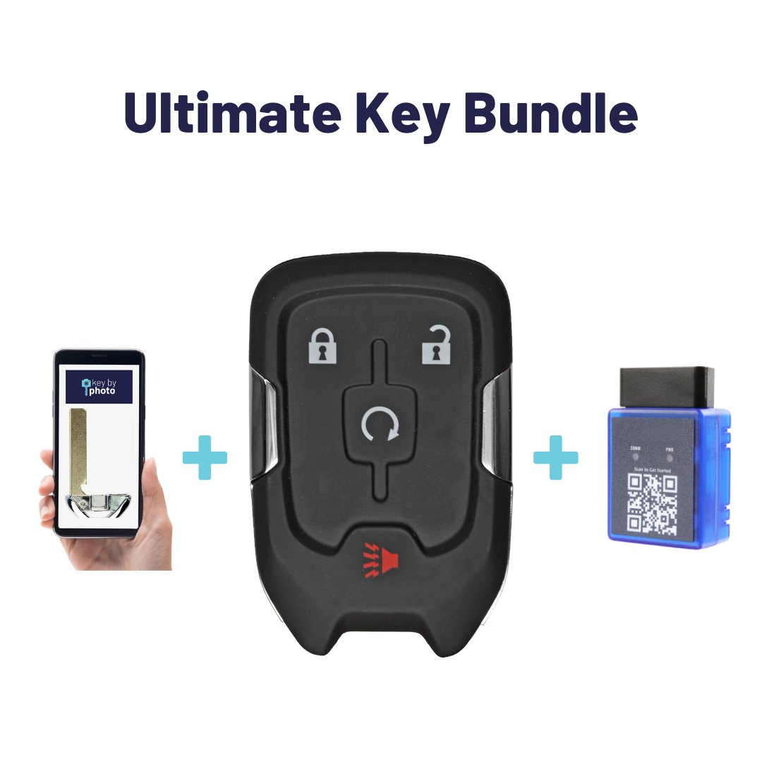 Ultimate Smart Key Bundle with Programming Tool, Aftermarket 4-Button Smart Key Fob and Key By Photo for Select GMC Vehicles (GMCSK-4B-860-K-UKB)