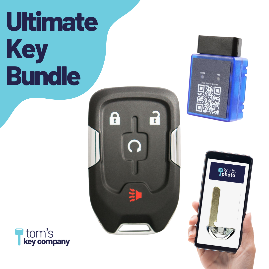 Ultimate Smart Key Bundle with Programming Tool, Refurbished 4-Button Smart Key Fob and Key By Photo for Select GMC Vehicles (GMCSK-4B-890-K-UKB)