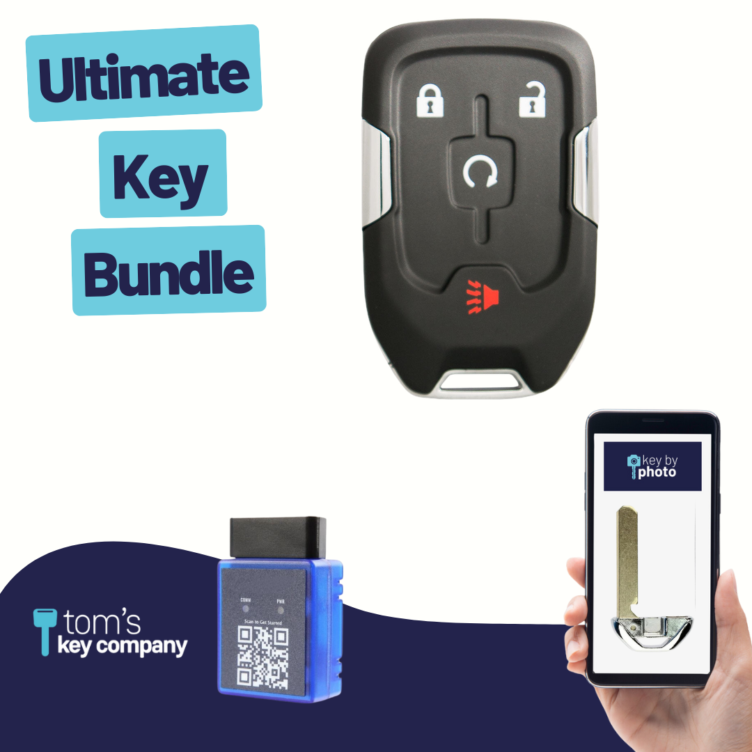 Ultimate Smart Key Bundle with Programming Tool, Refurbished 4-Button Smart Key Fob and Key By Photo for Select GMC Vehicles (GMCSK-4B-890-K-UKB)
