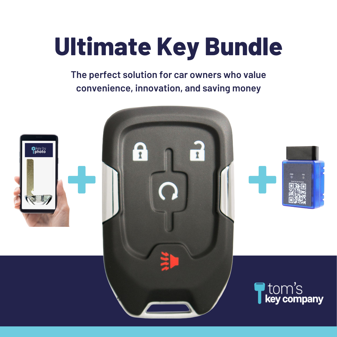 Ultimate Smart Key Bundle with Programming Tool, Aftermarket 4-Button Smart Key Fob and Key By Photo for Select GMC Vehicles (GMCSK-4B-890-K-UKB)