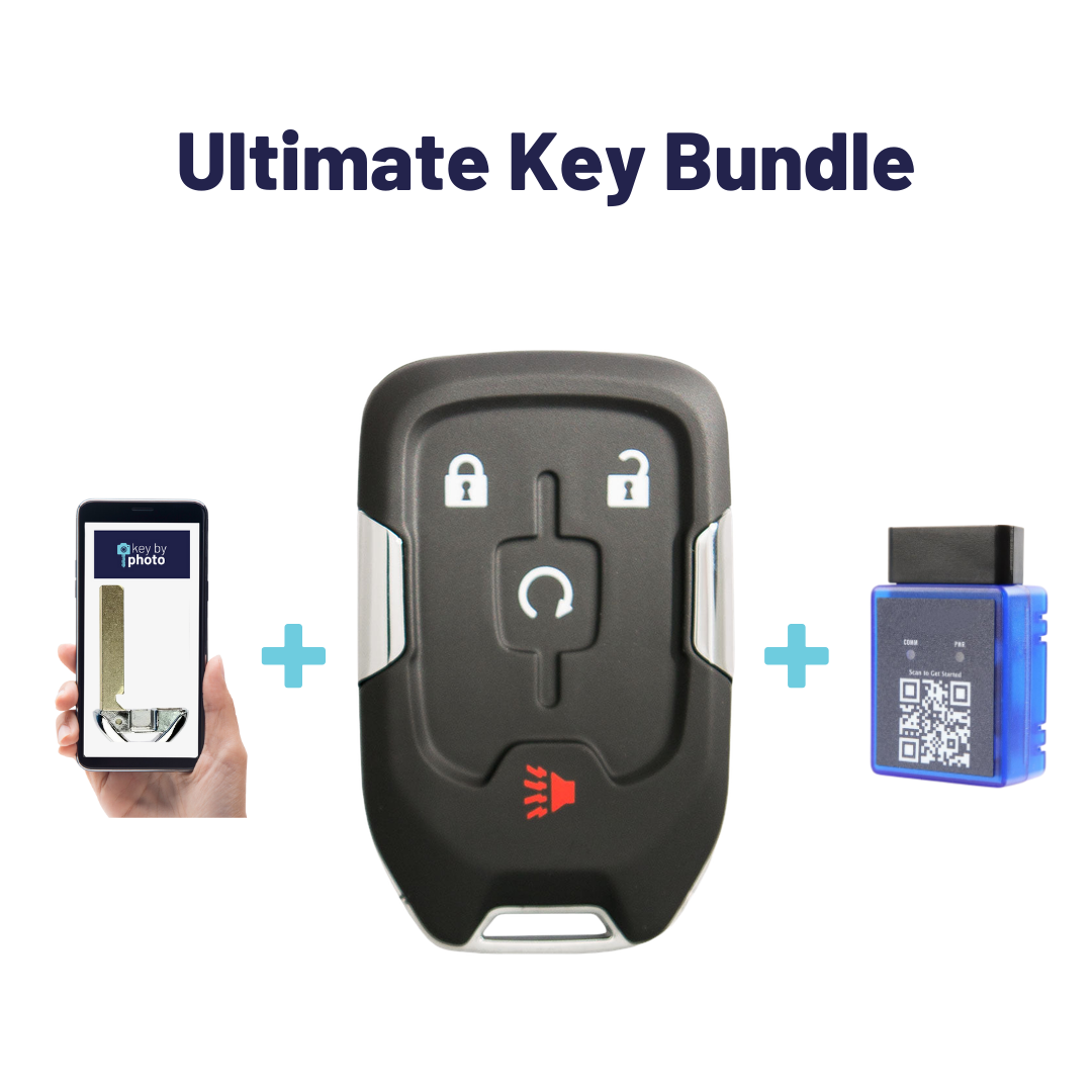 Ultimate Smart Key Bundle with Programming Tool, Aftermarket 4-Button Smart Key Fob and Key By Photo for Select GMC Vehicles (GMCSK-4B-890-K-UKB)