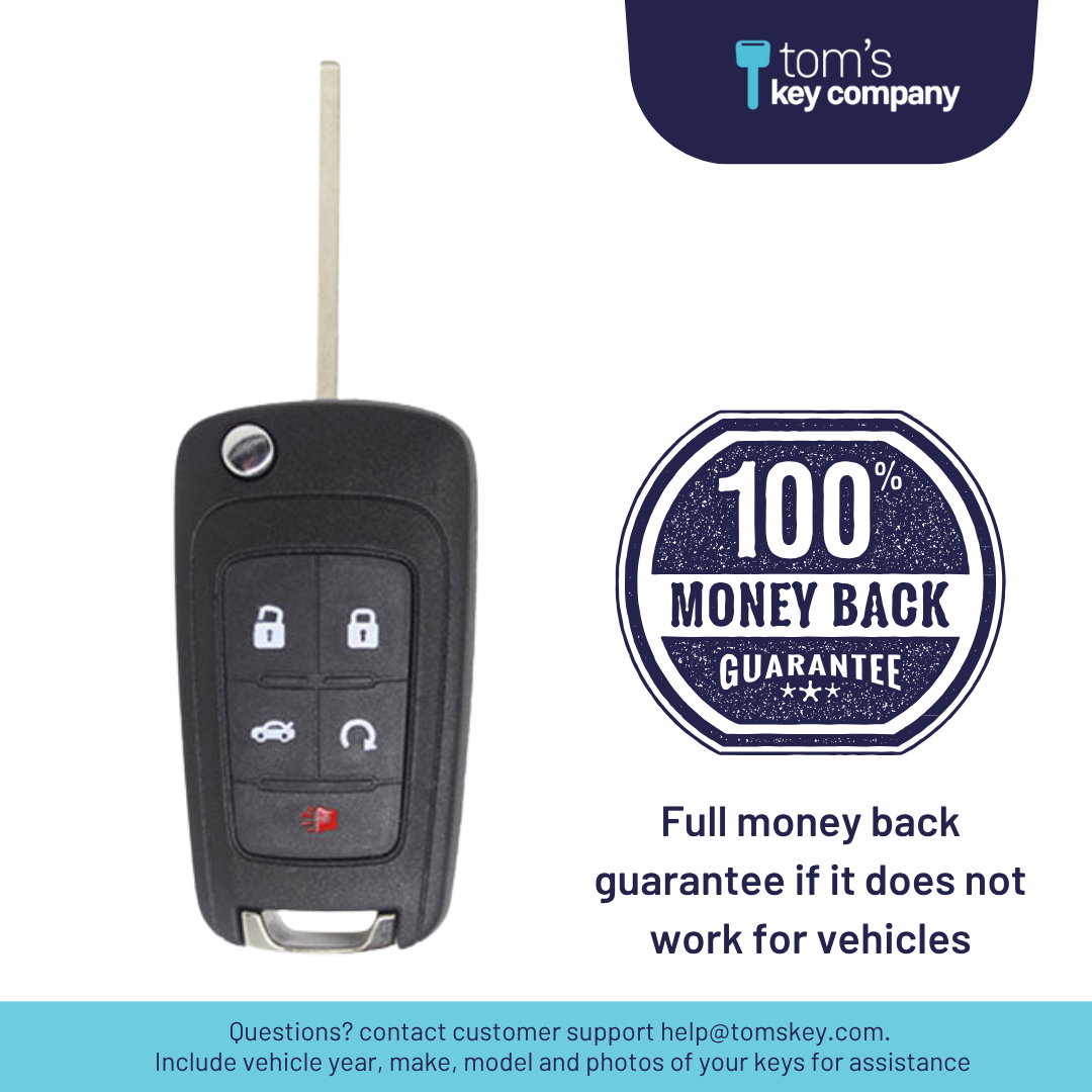 Brand New Aftermarket 5 Button Flip Key with Remote Start and Trunk Release for Select Buick, Chevrolet & GMC Vehicles (GMFLP-5B-TRRS-OHT01060512)