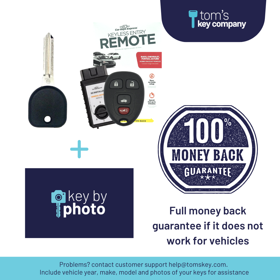 Ultimate Key Bundle DIY Car Key Replacement Kit with Keyless Entry Remote™ Programmer, Transponder Key, & Key By Photo™ Service | Chevrolet, Pontiac, & Saturn (GMRM-4TZ1RE-B111-KBP-UKB)