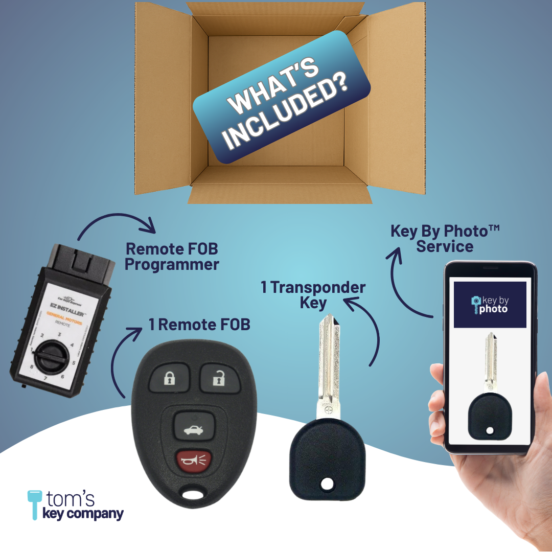 Ultimate Key Bundle DIY Car Key Replacement Kit with Keyless Entry Remote™ Programmer, Transponder Key, & Key By Photo™ Service | Chevrolet, Pontiac, & Saturn (GMRM-4TZ1RE-B111-KBP-UKB)