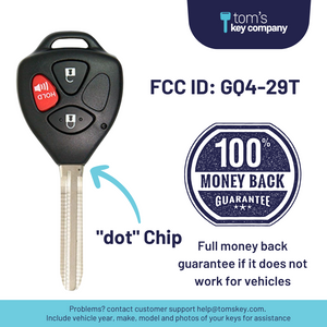 Toyota Venza & Matrix Key and Remote "dot" Chip Key with 3 Button Remote (GQ429T-3B-dot)