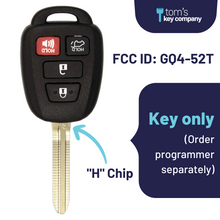 Load image into Gallery viewer, Toyota RAV4 Key and Remote (&quot;H&quot; Chip Key with 4 Button Remote; GQ452T-4B-H)