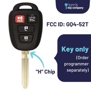 Toyota RAV4 Key and Remote ("H" Chip Key with 4 Button Remote; GQ452T-4B-H)