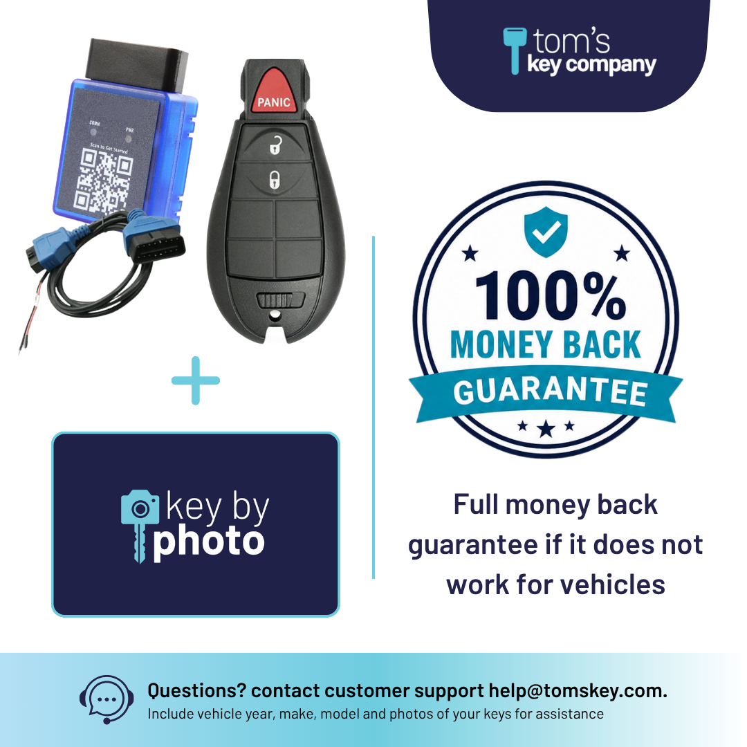 Ultimate DIY Car Key Replacement Kit for Dodge Ram, RAM 1500, 2500, 3500, Trucks (2018), & RAM Classic (2019-2024) – 3 Button FOBIK w/ PairMyKey, Bypass Cable & Key by Photo (GQ453T-3B-FOB-KBP-UKB)