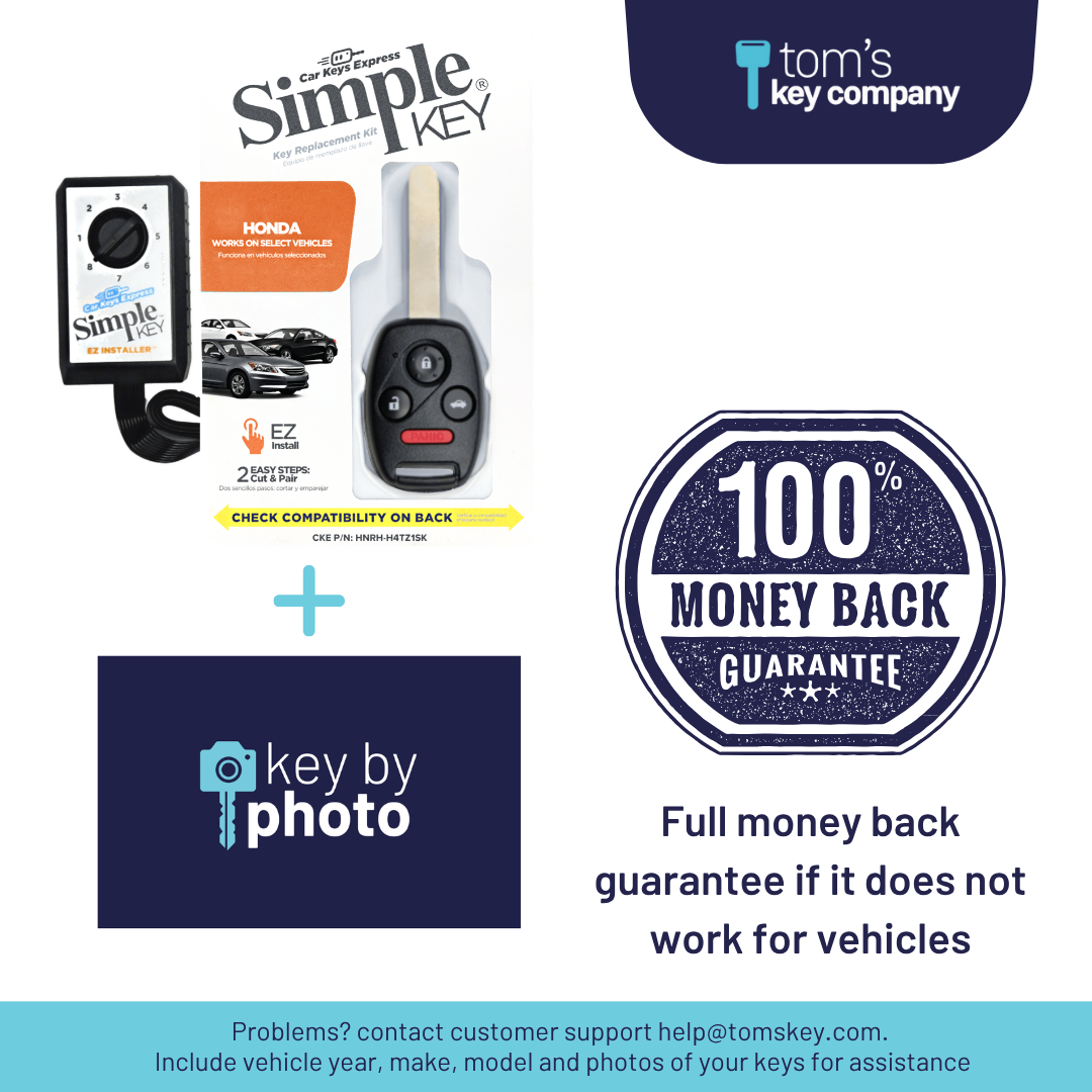 Ultimate Key Bundle DIY Car Key Replacement Kit with SimpleKey™ Programmer & Key By Photo™ Service | Select Honda Vehicle with 4 Button Remote Key with Trunk Release Feature, High Security Blade (HNRH-H4TZ1SK-KBP-UKB)