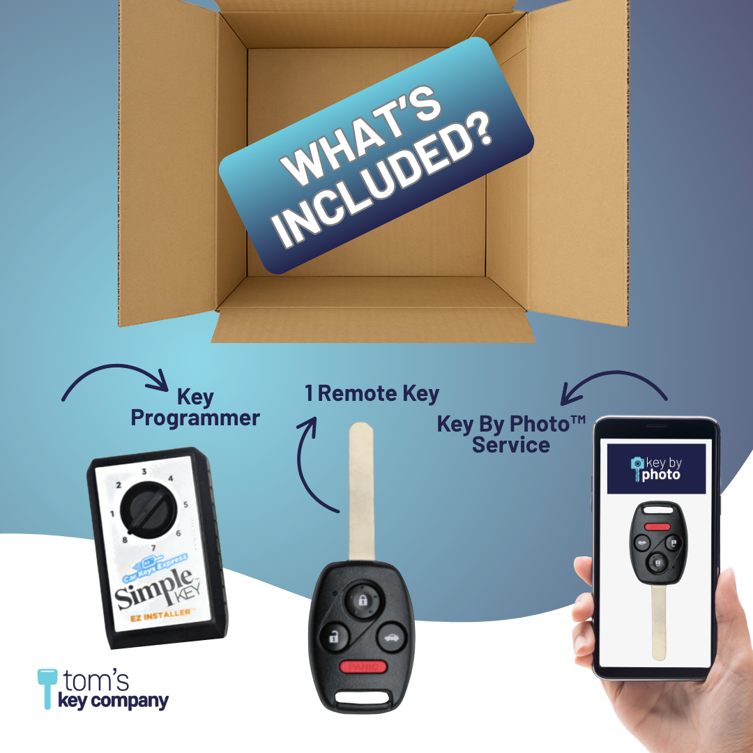 Ultimate Key Bundle DIY Car Key Replacement Kit with SimpleKey™ Programmer & Key By Photo™ Service | Select Honda Vehicle with 4 Button Remote Key with Trunk Release Feature, High Security Blade (HNRH-H4TZ1SK-KBP-UKB)