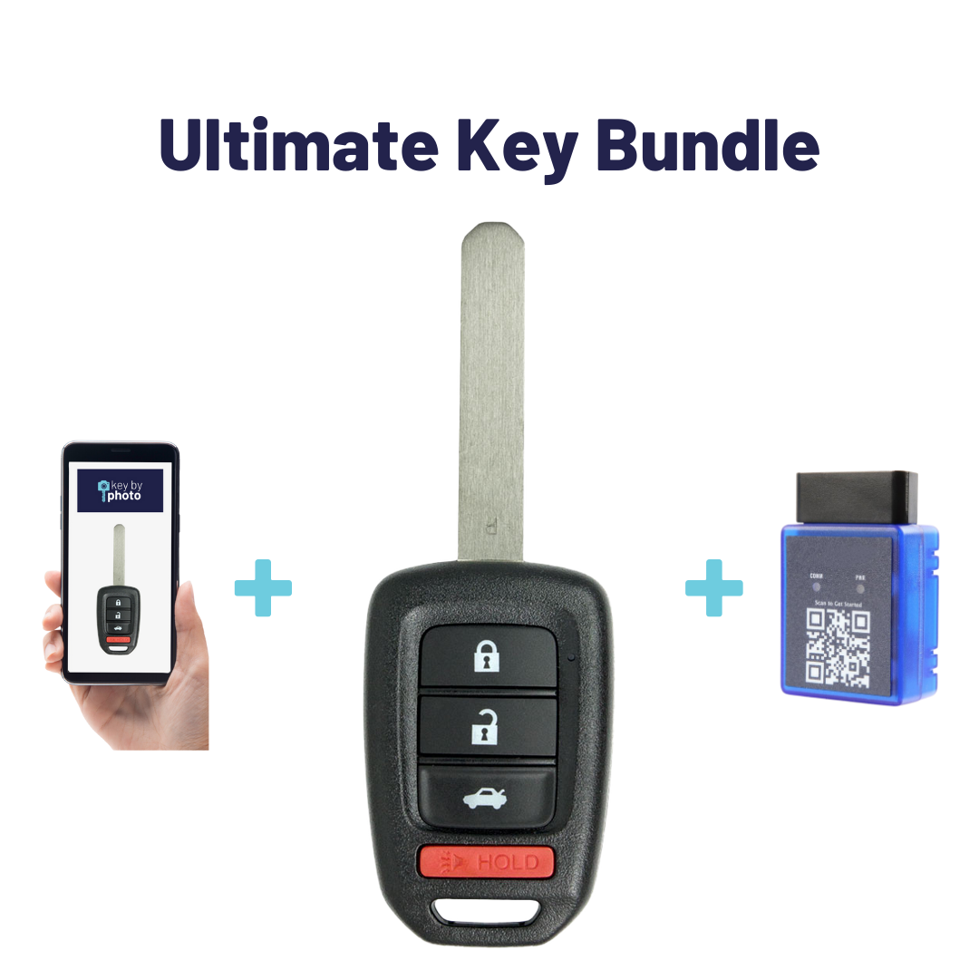 Ultimate Remote Key Bundle with Programming Tool, Aftermarket 4-Button Remote Key and Key By Photo for Select Honda Vehicles (HONKEY-MLBHLIK6-1T-A-4B-UKB)