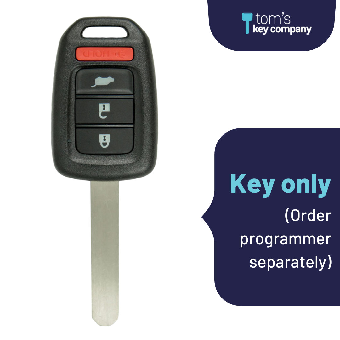 Brand New Premium Aftermarket 4-button Remote Key Fob with Hatch Release for Select Honda Vehicles (HONRK-RCTNGL-4B-MLBHLIK6-1T)