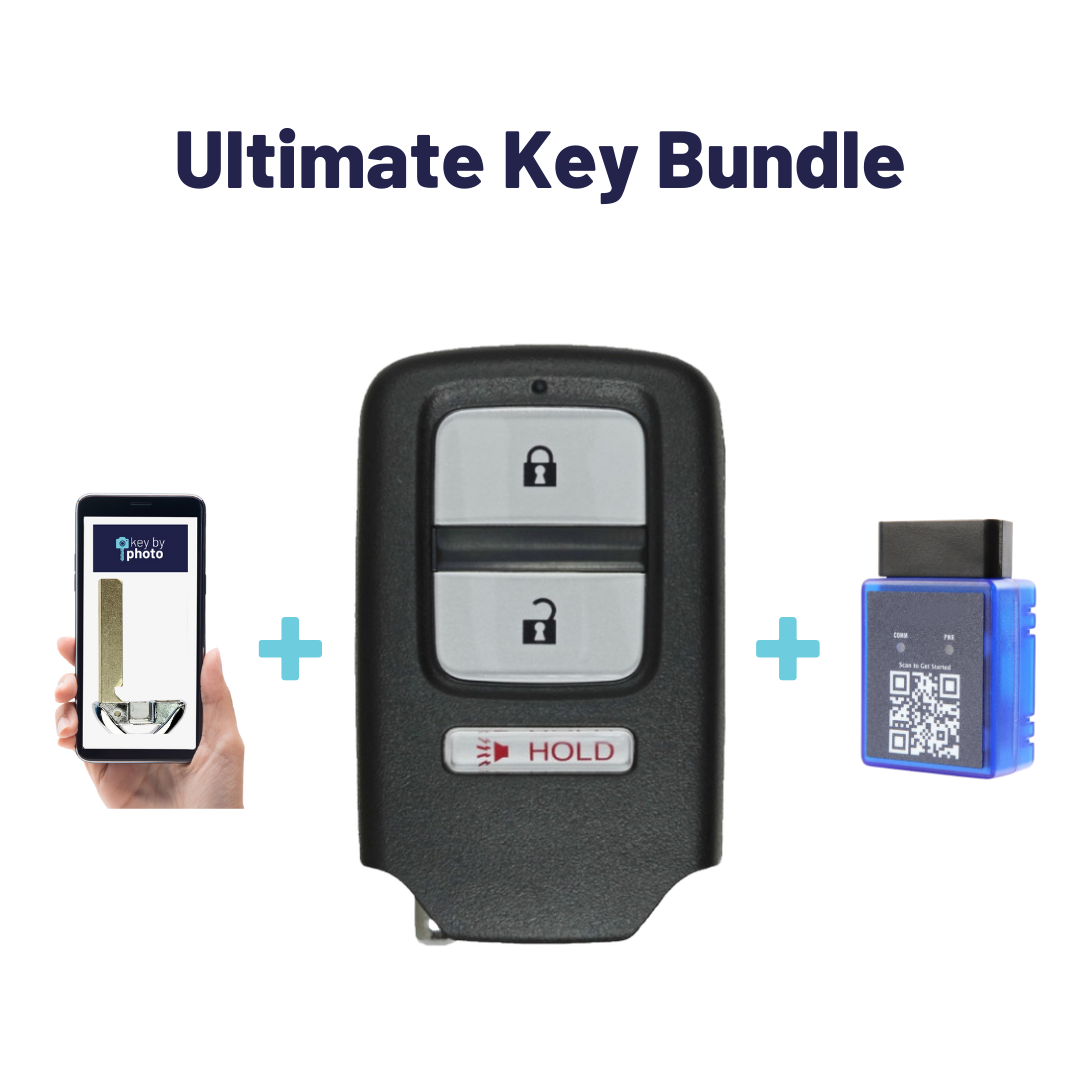 Ultimate Smart Key Bundle with Programming Tool, Refurbished 3-Button Smart Key Fob and Key By Photo for Select Honda Vehicles (HONSK-3B-503-K-UKB)