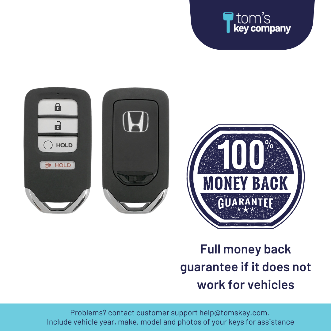 Like New Refurbished 4-Button Smart Key Fob with Lock, Unlock, Remote Start Hold, Panic for Select Honda Vehicles (HONSK-4B-RS-544-REF-K)