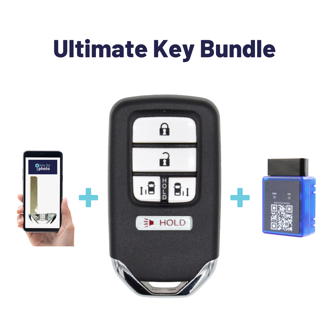 Ultimate Smart Key Bundle with Programming Tool, Refurbished 5-Button Smart Key Fob and Key By Photo for Select Honda Vehicles (HONSK-5B-504-K-UKB)