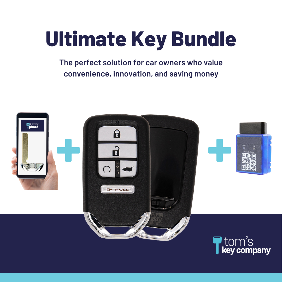 Ultimate Smart Key Bundle with Programming Tool, Refurbished 5-Button Smart Key Fob and Key By Photo for Select Honda Vehicles (HONSK-5B-514-K-UKB)