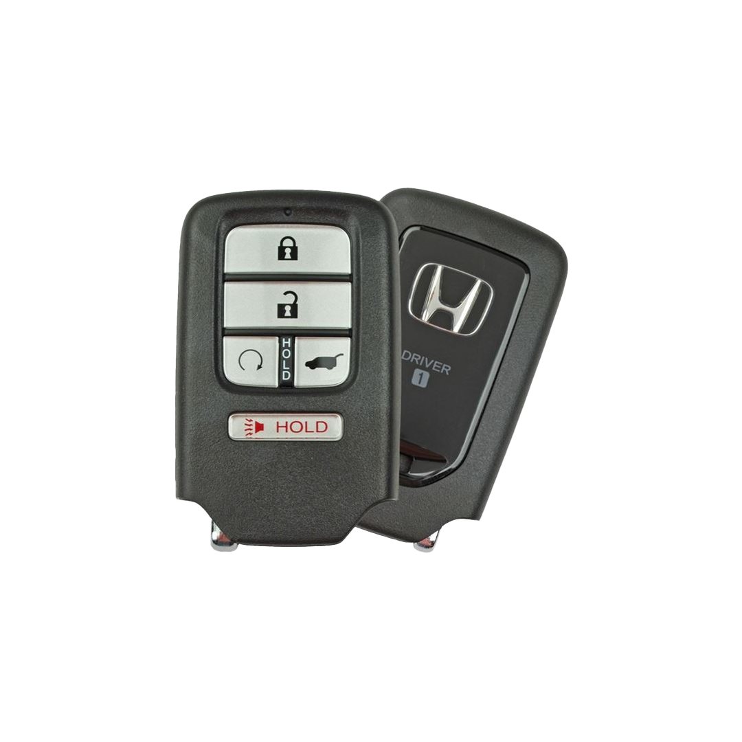 Like New Refurbished 5-Button Smart Key Fob with Lock, Unlock, Hatch, Remote Start Hold, Panic for Select Honda Vehicles (HONSK-5B-HRRS-534-REF-K)