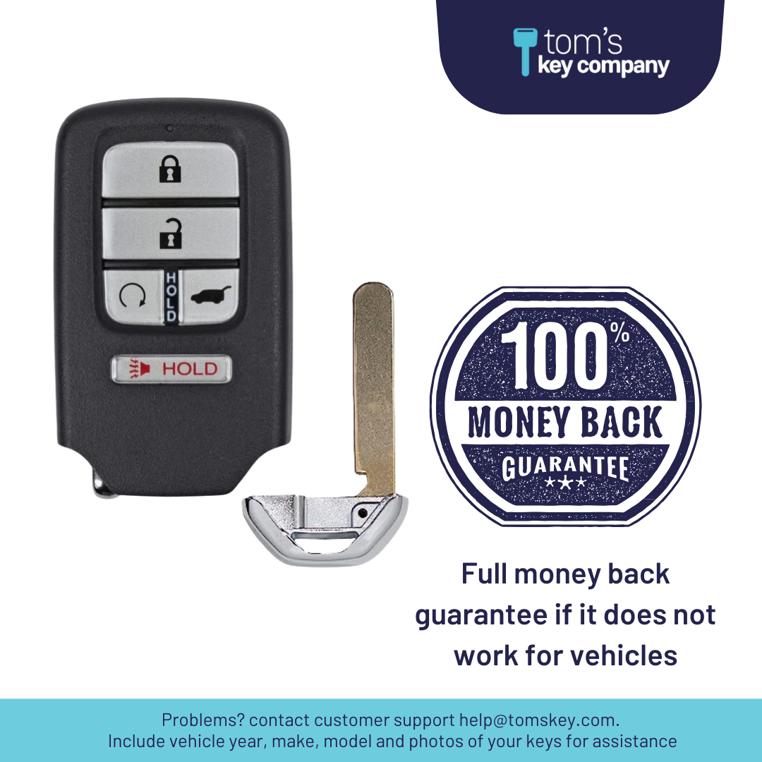 Brand New Premium Aftermarket 5-Button Smart Key with Remote Start and Hatch Release for Select Honda Vehicles (HONSK-5B-HRRS-KR5V44)
