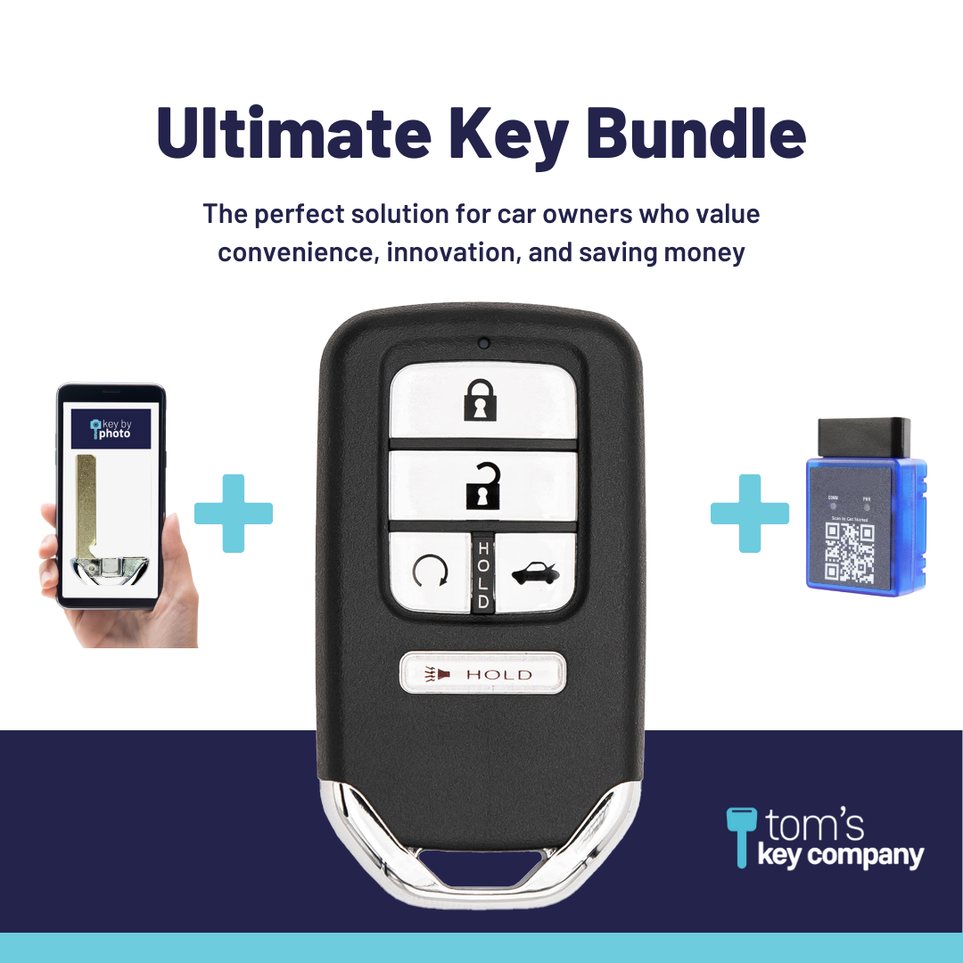 Ultimate Smart Key Bundle with Programming Tool, Aftermarket 5-Button Smart Key Fob and Key By Photo for Select Honda Vehicles (HONSK-5B-TRS-CWTW-UKB)