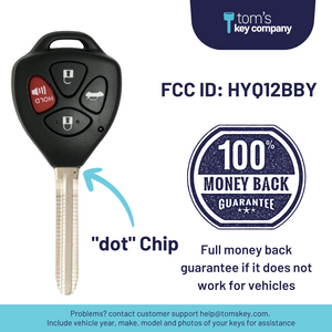 Toyota Camry and Corolla Key ("dot" Chip Key with 4 Button Keyless Entry Remote FOB) HYQ12BBY-4B-dot